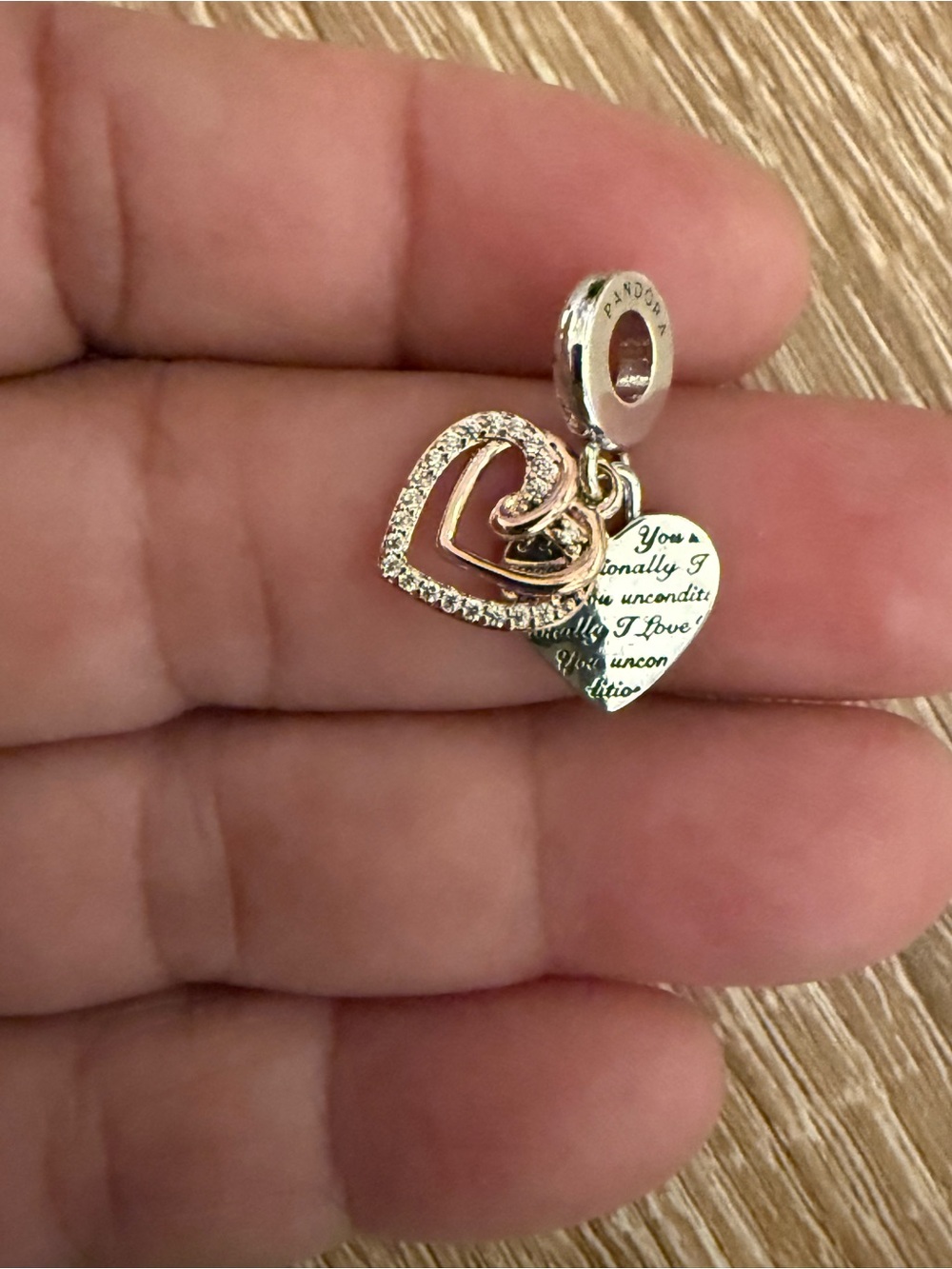 Pandora Two-Tone Heart Dangle Charm - Rose Gold & Silver Hearts
